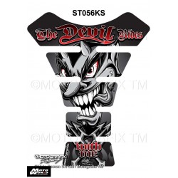Motografix CAD ST056 Devil Rides With Me Silver / Black Motorcycle Tank Pad Protector 3D Gel