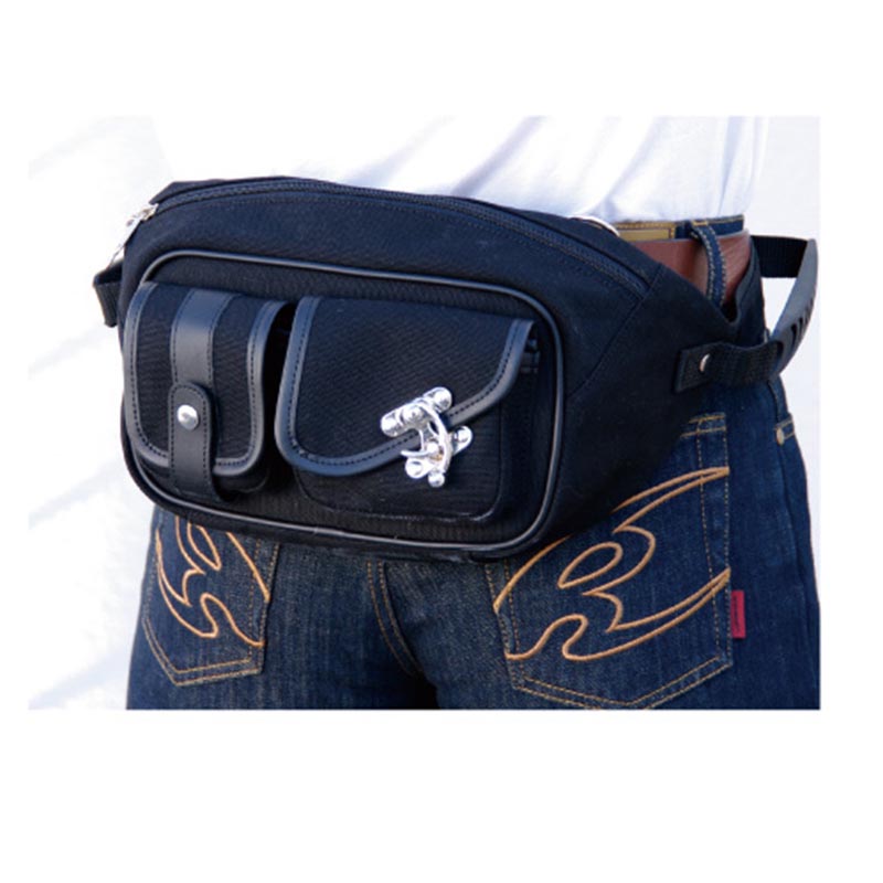 Komine SA061 Motorcycle Vintage Tandem Waist Bag Black