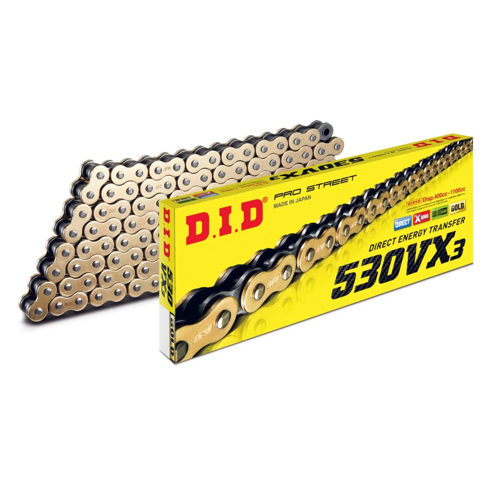 DID 530VX3 X-Ring Motorcycle Chain - Gold and Black