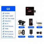 VSYS Q3 Super mini Motorcycle DVR 2 channel Front & Rear Waterproof 1080 Cameras Dash Cam with OLED Remote TPMS Parking Mode GPS