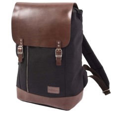 Helstons Leather/Cotton Backpack- Black / Brown
