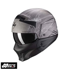 Scorpion EXO Combat Evo Incursion Matt Silver Black Modular Motorcycle Helmet - Non PSB Approved