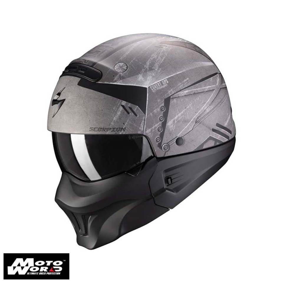 Scorpion EXO Combat Evo Incursion Matt Silver Black Modular Motorcycle Helmet - Non PSB Approved