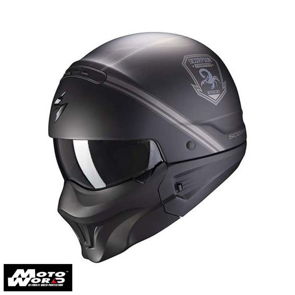 Scorpion EXO Combat Evo Unborn Matt Black Silver Modular Motorcycle Helmet - Non PSB Approved