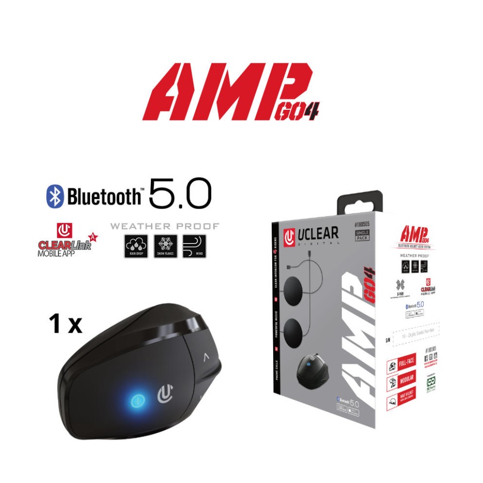 U CLEAR AMP Go 4 Bluetooth 5.0 Intercom Headset - Single Kit