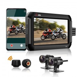 VSYS F9DL Motorcycle DVR Bluetooth TPMS Front & Rear Dual Camera 4.0 Inch Waterproof Dash Cam Parking Mode SONY Starvis WiFi GPS