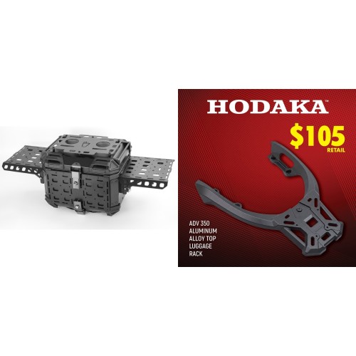 Hodaka Aluminum Alloy Motorcycle Top Luggage Rack Frame for Honda ADV350 + Hodaka Motorcycles Aluminum Tail Box With Adventure Plates - Black