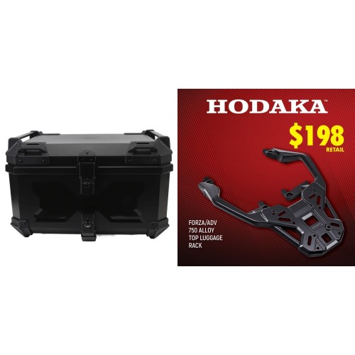 Hodaka Aluminum Alloy Motorcycle Top Luggage Rack Frame for Honda Forza ADV 750 + Hodaka Motorcycles ABS Tail Box - Black