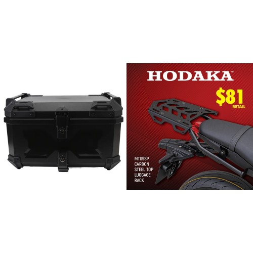 Hodaka Carbon Steel Motorcycle Top Luggage Rack Frame for Yamaha MT09 SP + Hodaka Motorcycles ABS Tail Box - Black
