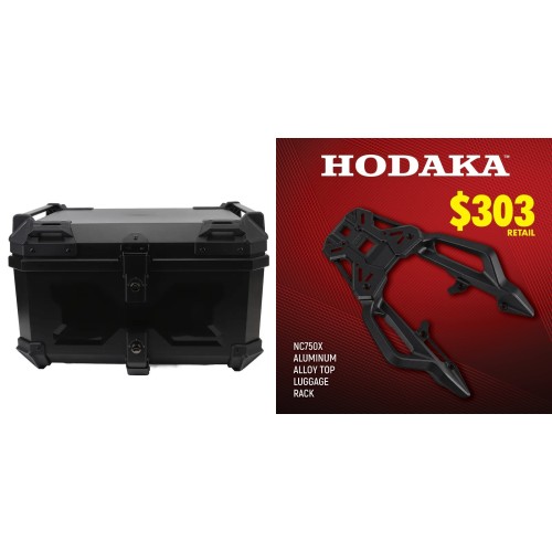 Hodaka Aluminum Alloy Motorcycle Top Luggage Rack Frame for Honda NC750X + Hodaka Motorcycles ABS Tail Box - Black