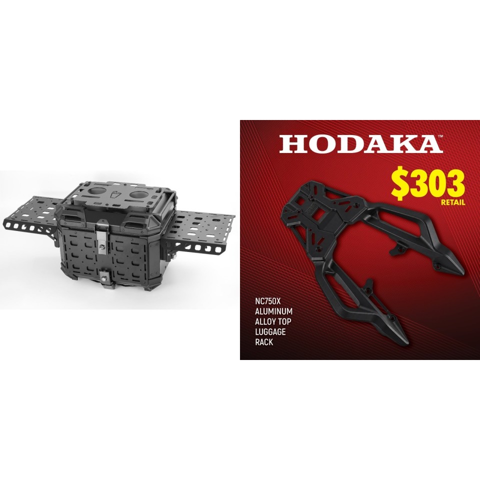Hodaka Aluminum Alloy Motorcycle Top Luggage Rack Frame for Honda NC750X + Hodaka Motorcycles Aluminum Tail Box With Adventure Plates - Black Hodaka Aluminum Alloy Motorcycle Top Luggage Rack Frame for Honda NC750X + Hodaka Motorcycles Aluminum Tail Box With Adventure Plates - Black
