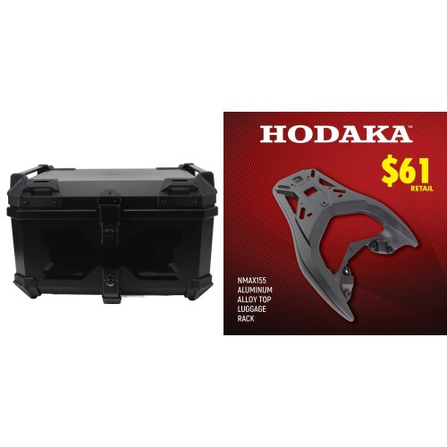 Hodaka Aluminum Alloy Motorcycle Top Luggage Rack Frame for Yamaha NMAX155 + Hodaka Motorcycles ABS Tail Box - Black