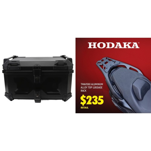 Hodaka Aluminum Alloy Motorcycle Top Luggage Rack Frame for Yamaha Tmax560 + Hodaka Motorcycles ABS Tail Box - Black