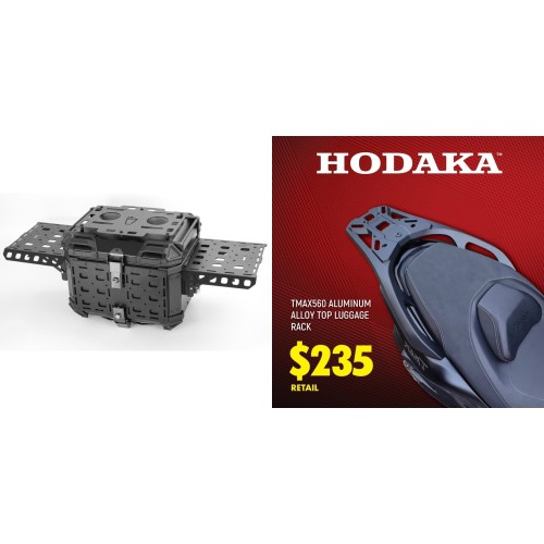Hodaka Aluminum Alloy Motorcycle Top Luggage Rack Frame for Yamaha Tmax560 + Hodaka Motorcycles Aluminum Tail Box With Adventure Plates - Black