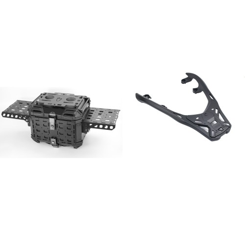 Hodaka Aluminum Alloy Motorcycle Top Luggage Rack Frame for Yamaha XMax300 + Hodaka Motorcycles Aluminum Tail Box With Adventure Plates - Black