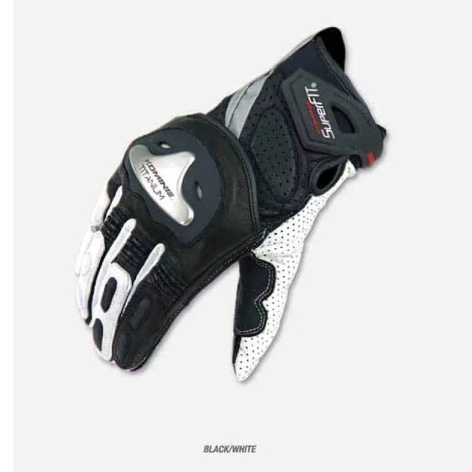 Komine GK144 Superfit Sports Motorcycle Leather Gloves-Titanium Black White Small