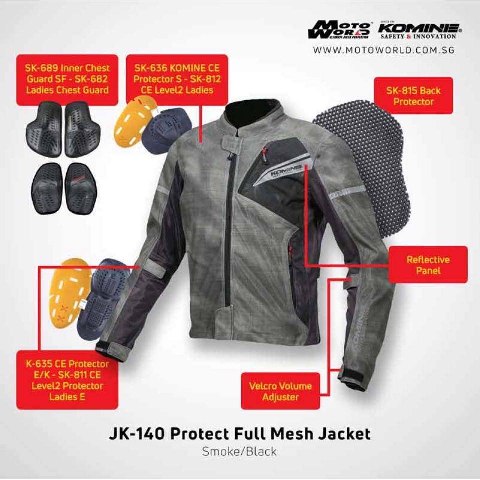 Komine JK-140 Protect Full Mesh Motorcycle Riding Jacket
