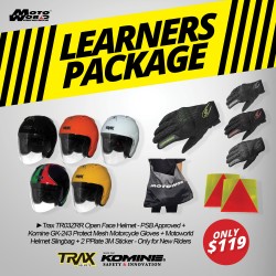 Trax TR03ZRR Open Face Helmet - PSB Approved + Komine GK-243 Protect Mesh Motorcycle Gloves + Motoworld Helmet Slingbag + 2 PPlate 3M Sticker - Only for New Riders