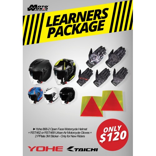 Yohe 868-2 Open Face Motorcycle Helmet + RS Taichi RST462/RST469 Urban Air Motorcycle Gloves + 2 PPlate 3M Sticker - Only for New Riders